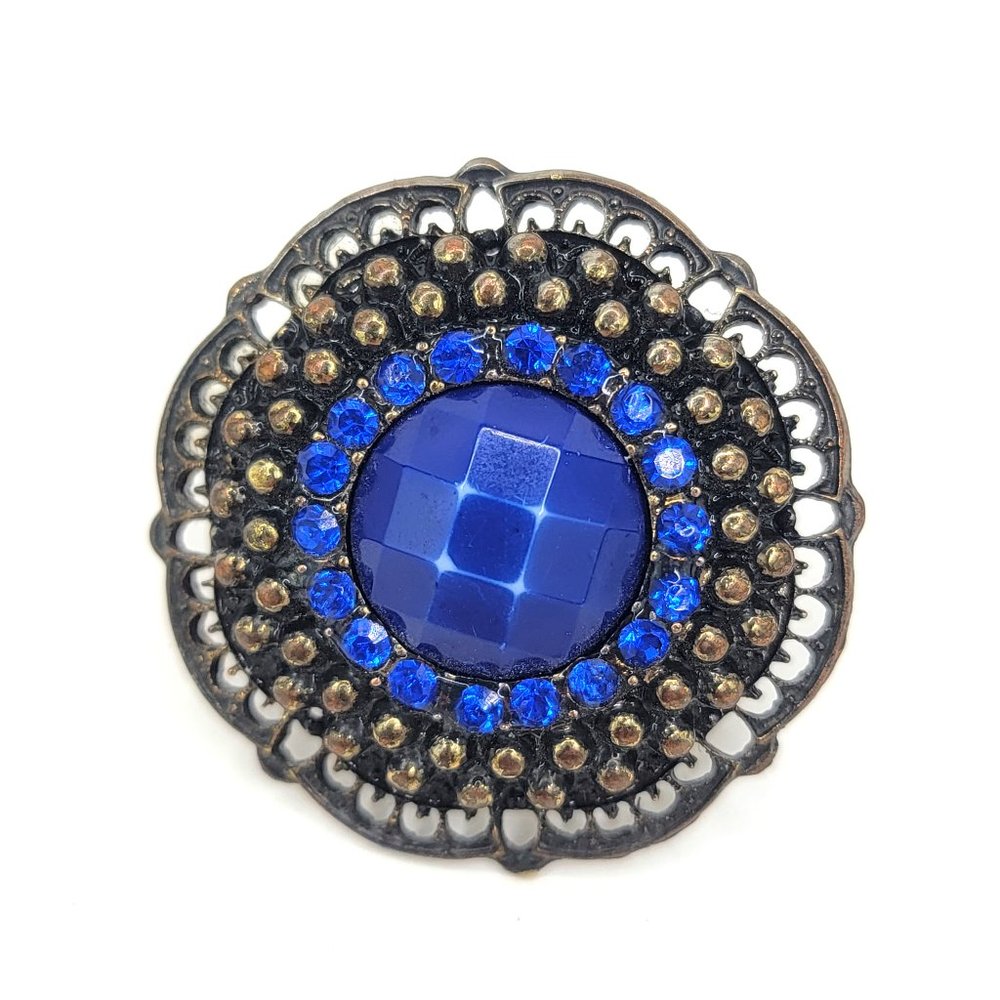 Oversized Bronze Costume Cocktail Ring Blue Stones